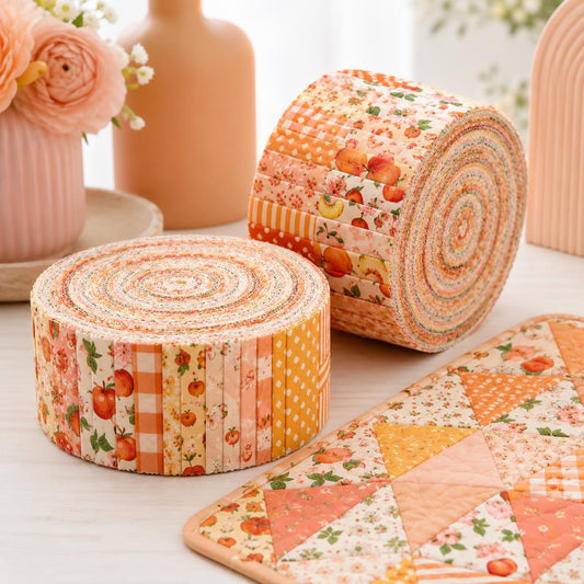 10pcs Vintage Fruit Peach Orange Theme Jelly Roll Fabric Strips 2.5X19.7inch Pre-Cut 100% Polyester For Patchwork Quilts, Table Runners, Placemats, Tote Bags, Storage Pouches, Makeup Bags, Coasters, Quilt Blocks & Binding