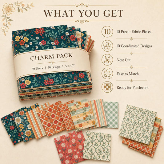 10pcs Charm Pack Set Floral Plaid Pattern Vintage Style Handmade DIY with Rich Color and Texture Elements 100% Polyester Patchwork in 10 Design Styles Suitable for Patchwork DIY Craft Projects DIY Wallet Making Gift Giving Bag Making Mother's Day Gift