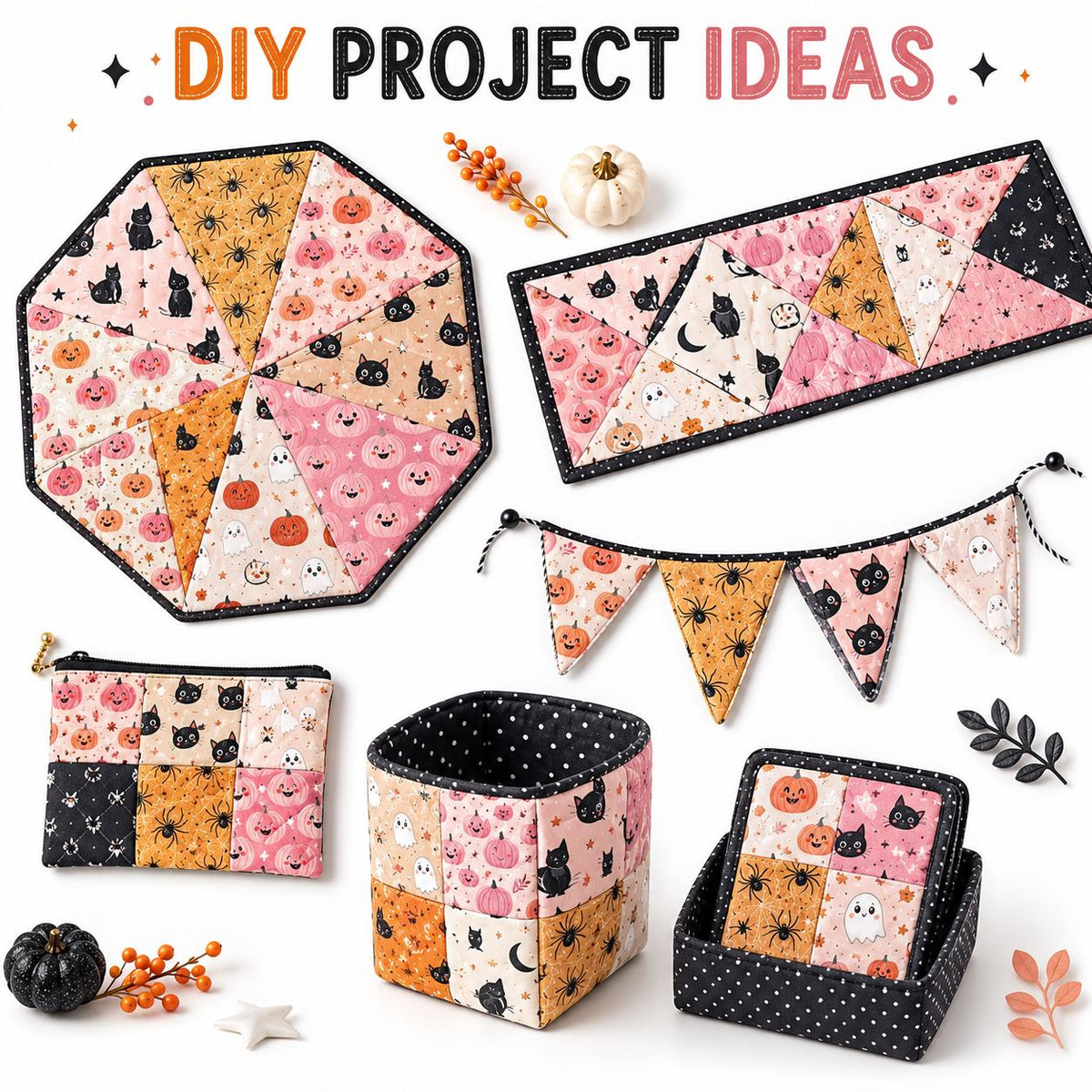 10Pc/Set Halloween Series Star Skull Pumpkin Cat Moon Fat Quarter Fabric, Pre-Cut Square Fabric Assort, Fabric Set, Craft Fabric, Handmade DIY Patchwork Fabric,Home Quilting Sewing Fabric, Packaging Fabric, Scrapbooking Craft Hobbyist
