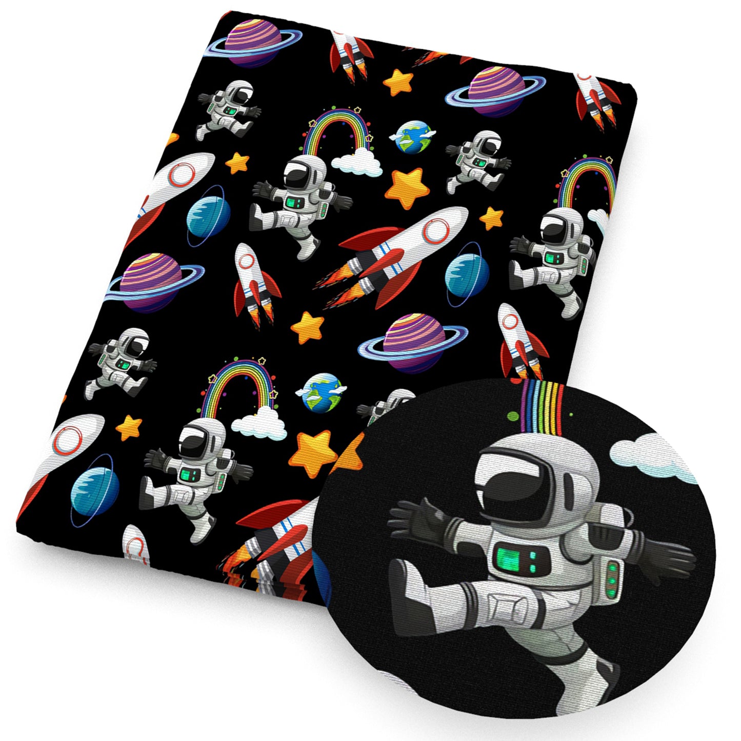 astronaut planetsolar systemgalaxy earth rainbow star starfish fabric