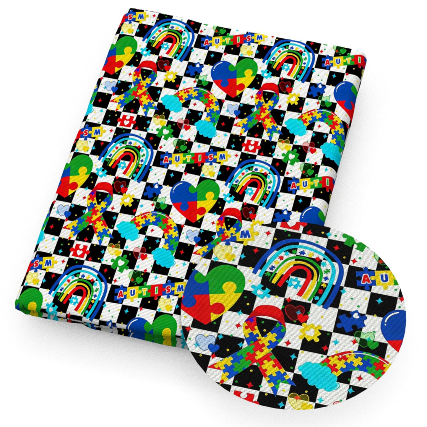 autism autism awareness heart love rainbow plaid grid fabric