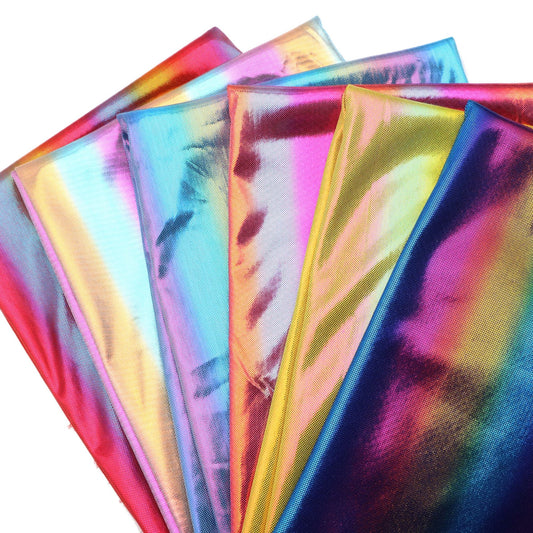 1Pc Rainbow Golden Foil Polyester Fabric,Shiny Bronzing Fabric,Gradient Metallic Color,Pre-cut 59x19.68inch Stretch Knit Fabric,Perfect for Quilting,Home Textile Sewing,DIY Wallet ,Pouches,Bag Making,Cushions,Pillow,Quilts and DIY Projects
