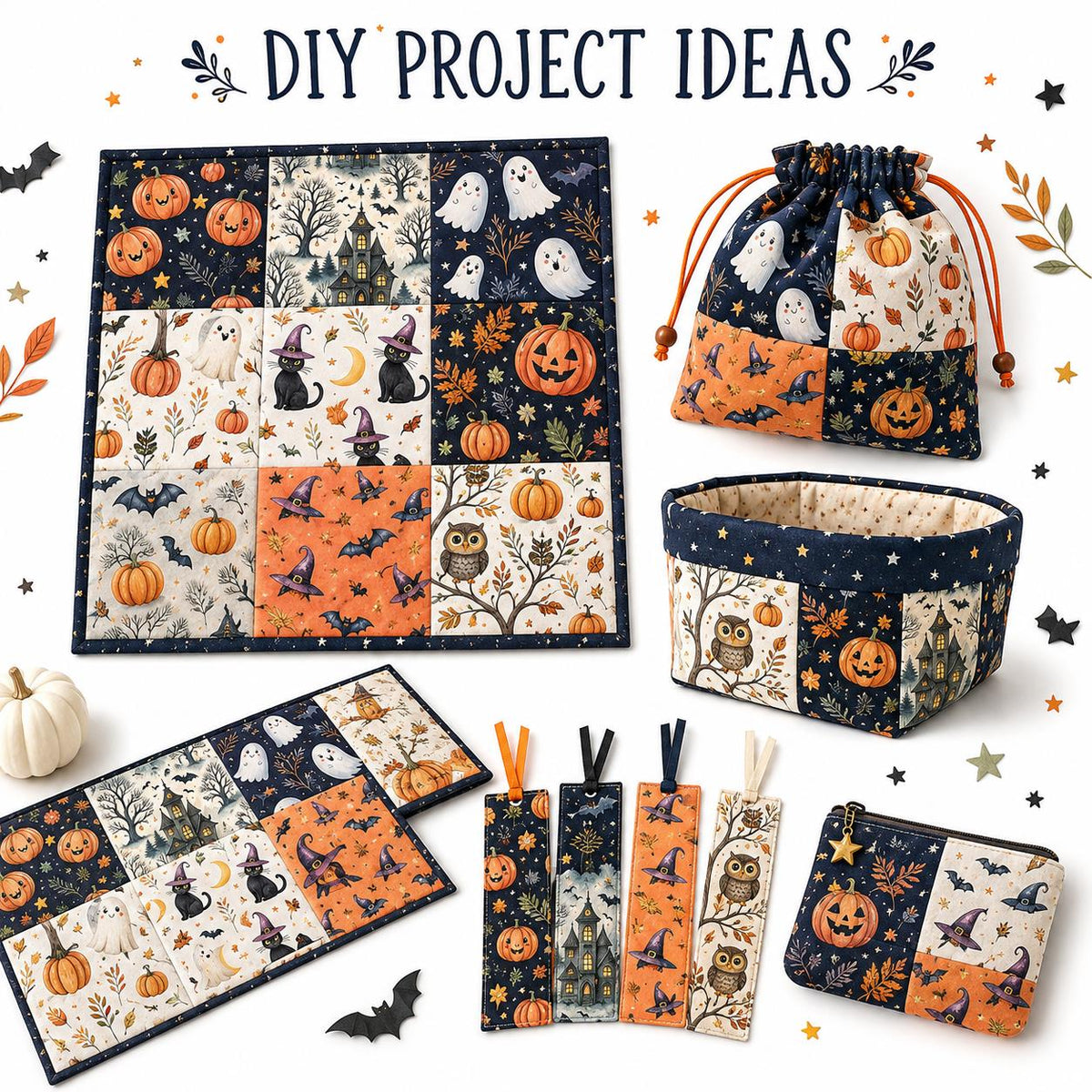 10Pc/Set Halloween Series Owl Skull Pumpkin Cat Moon Fat Quarter Fabric, Pre-Cut Square Fabric Assort, Fabric Set, Craft Fabric, Handmade DIY Patchwork Fabric,Home Quilting Sewing Fabric, Packaging Fabric, Scrapbooking Craft Hobbyist