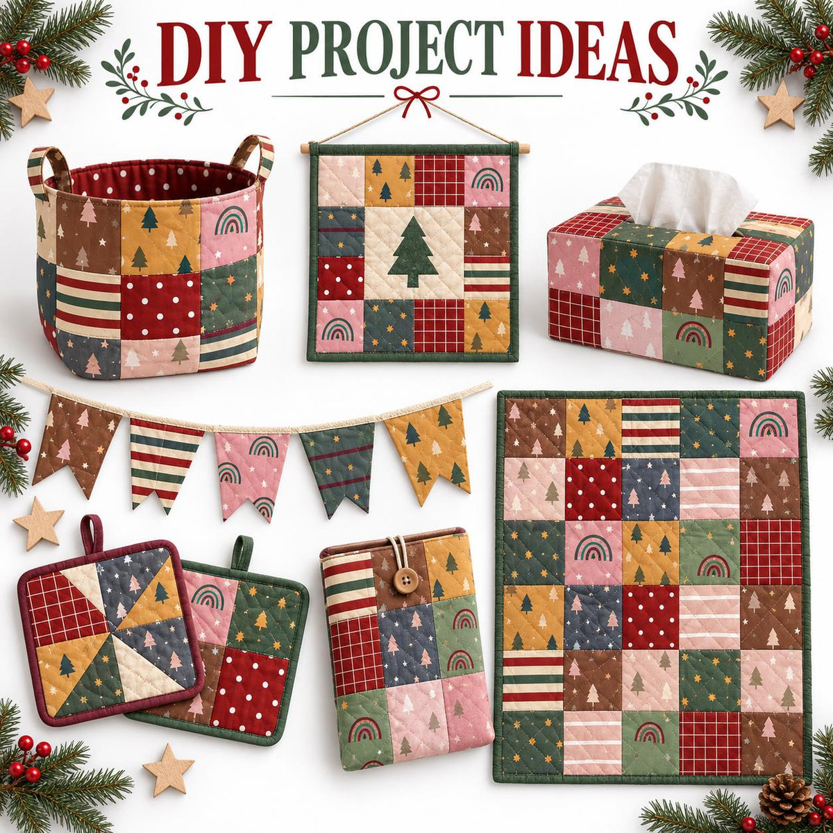 10Pc/Set Christmas Series Plaid Dot Star Tree Stripe Fat Quarter Fabric, Pre-Cut Square Fabric Assort, Fabric Set, Craft Fabric, Handmade DIY Patchwork Fabric,Home Quilting Sewing Fabric, Packaging Fabric, Scrapbooking Craft Hobbyist