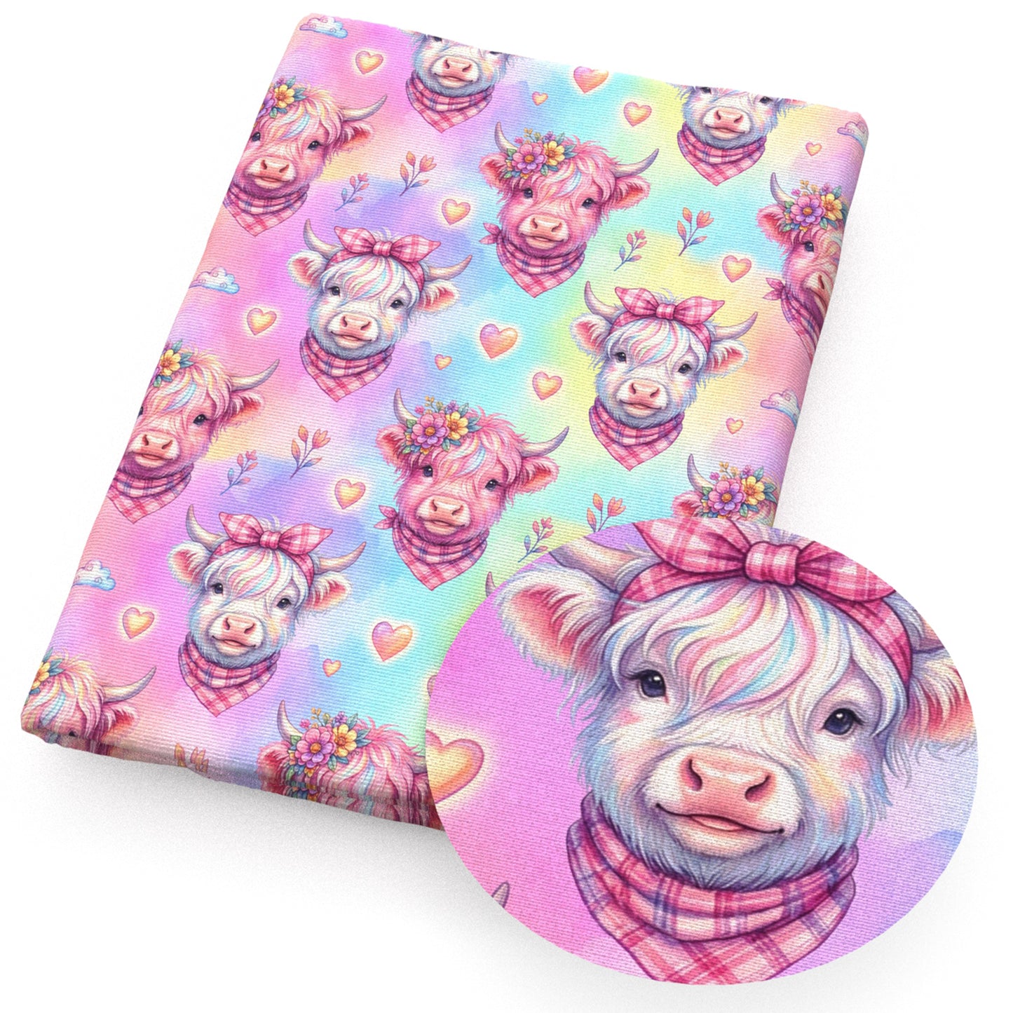 cow heart love tie dye fabric