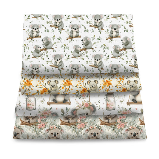 4Pc/set 7.87x7.87/19.68x17.7inch Koala series Precut Quilting Fabric Fat Quarter Fabric Bundle, Polyester Quilting Squares for Patchwork, DIY Crafts Projects, DIY Wallet Making