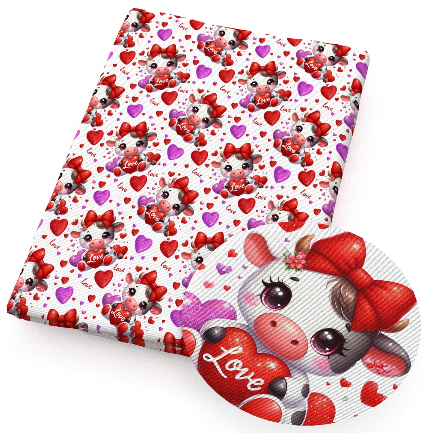 valentine's day heart love cow fabric