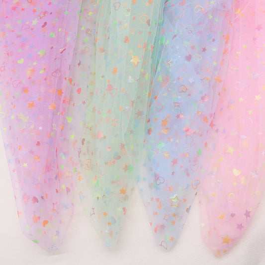 1pc Rainbow Hollow Heart Star Tulle Fabric - 59x19.68Inch Pre-Cut Polyester, Vibrant Colors, Perfect for DIY Bows, Sewing, Bags, Party Decor, Tablecloths, Gift Wrapping, Cushions & Furniture Covers, Craft Supplies|Vibrant Tulle Fabric|Sewing Supplies