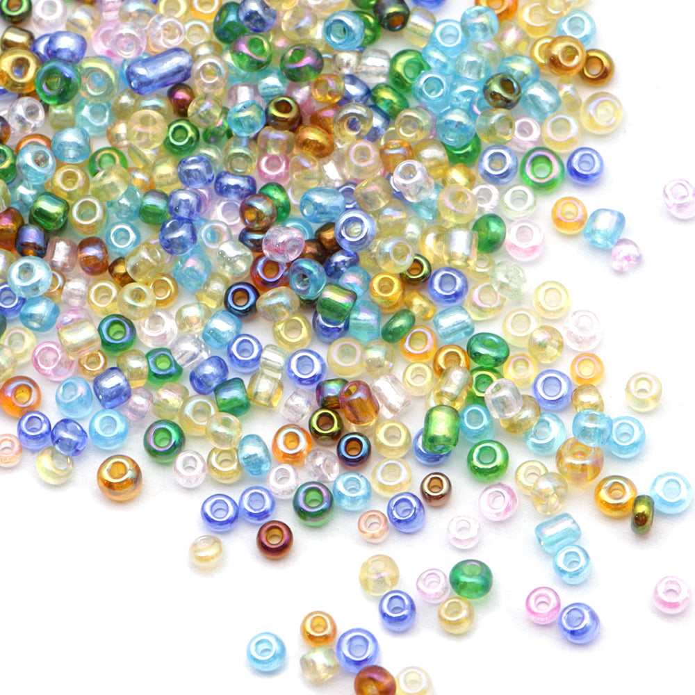 10g/pack 12/0 Iridescent Transparent Miyuki Seed Beads Loose Spacer Acrylic Beads with Hole for Jewelry Making DIY Bracelet Necklace Chain Earrings Charm Bangle Decors Craft Accessories