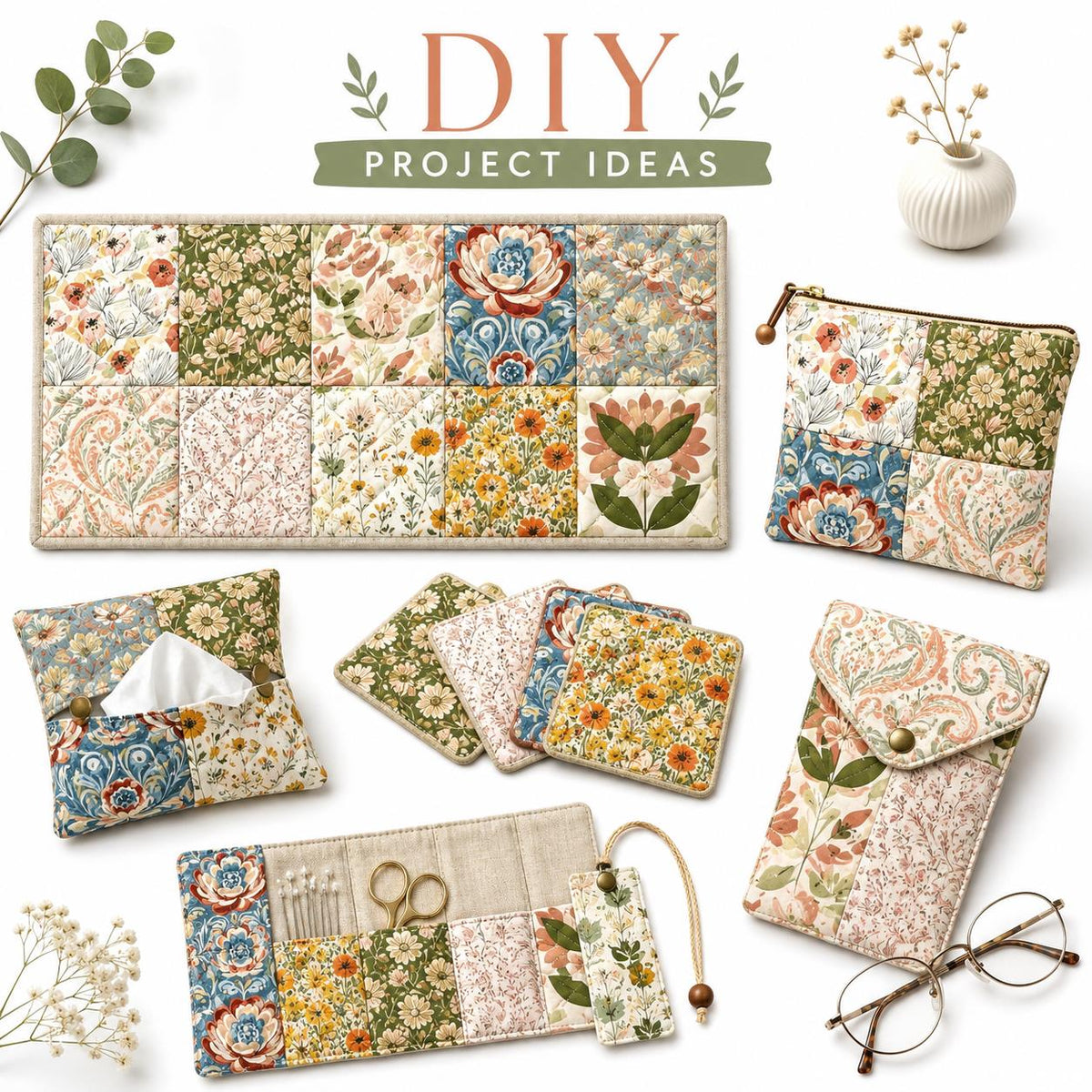 10pcs Charm Pack Set Floral Pattern Vintage Style Handmade DIY with Rich Color and Texture Elements 100% Polyester Patchwork in 10 Design Styles Suitable for Patchwork DIY Craft Projects DIY Wallet Making Gift Giving Bag Making Mother's Day Gift