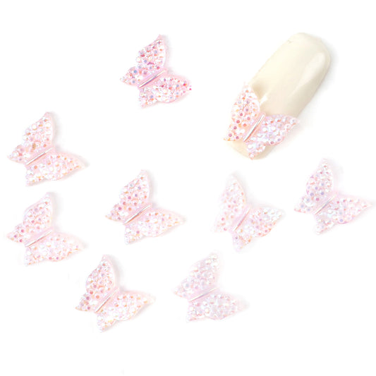 10pcs Plain Iridescent Butterfly Nail Charms - Transparent Acrylic Beads, Flatback Skeleton Cabochons for DIY Nail Art & Craft Decorations
