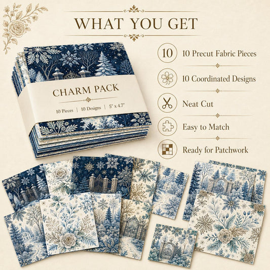 10Pc/Set Christmas Flower Blue Series Bird Leaves House Fat Quarter Fabric, Pre-Cut Square Fabric Assort, Fabric Set, Craft Fabric, Handmade DIY Patchwork Fabric,Home Quilting Sewing Fabric, Packaging Fabric, Scrapbooking Craft Hobbyist