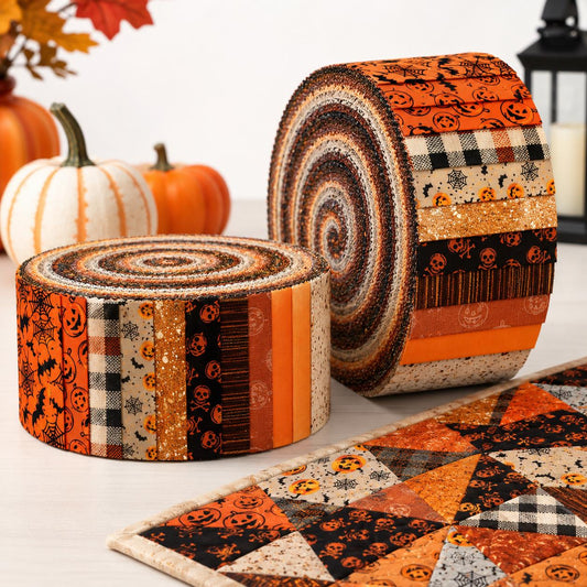 10Pc/Set, Making 10 Images 1pc Each, Each Size: 6.3*50cm Pumpkin Ghost Halloween Series Sliced Fabric Set Style Combination, Polyester Jelly Roll Fabric Strips, Pre-Cut Quilting Squares, For Quilting DIY, Handicrafts And Sewing, Blankets, Rugs, Interior D
