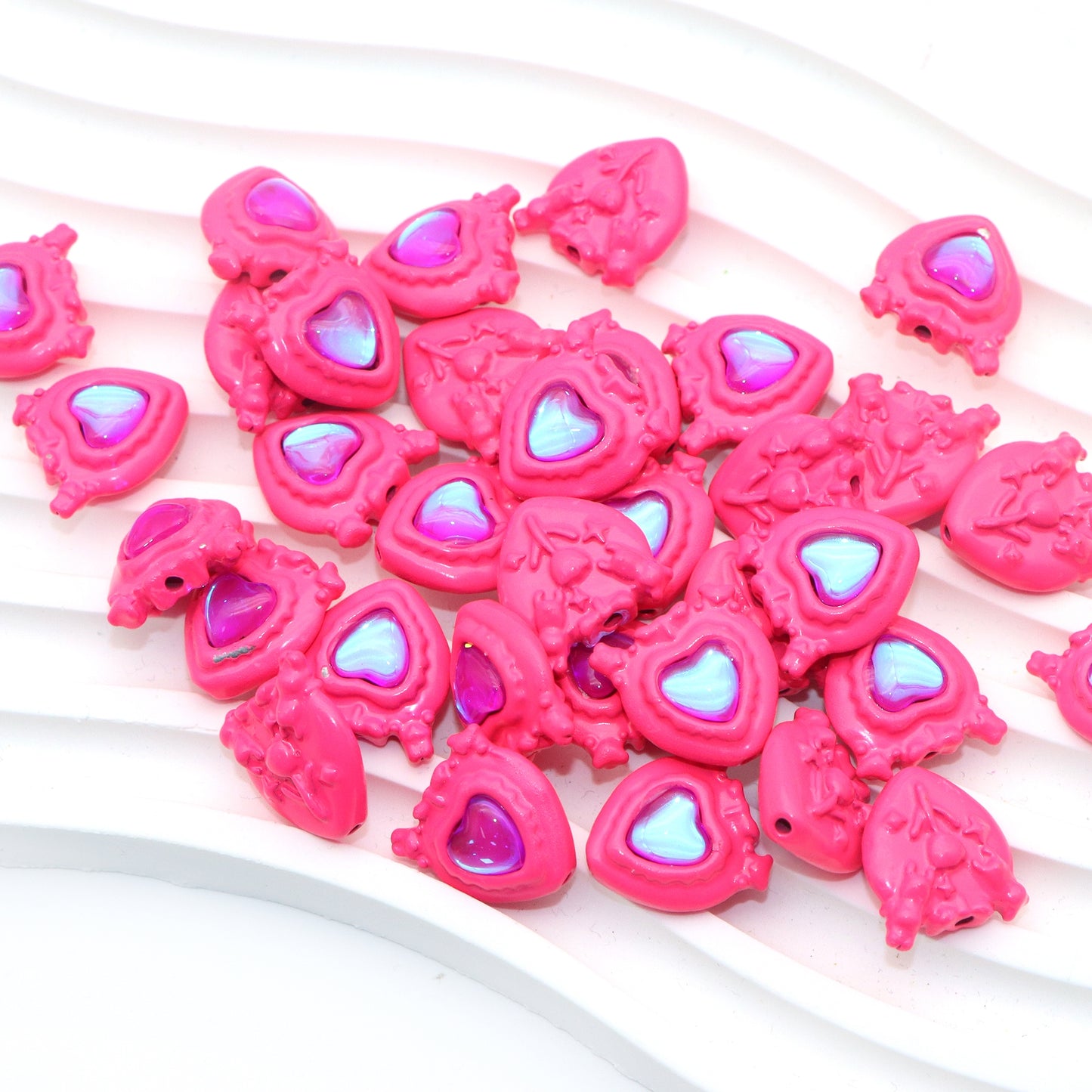 1Pc Acrylic Beads Round Flat Color Heart Spacer Beads For Jewelry Making Handmade Diy Bracelet Necklace Earring