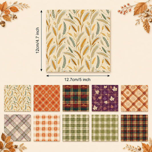 10Pc/Set Autumn Series Plaid Leaves Maple Leaf Fat Quarter Fabric, Pre-Cut Square Fabric Assort, Fabric Set, Craft Fabric, Handmade DIY Patchwork Fabric,Home Quilting Sewing Fabric, Packaging Fabric, Scrapbooking Craft Hobbyist