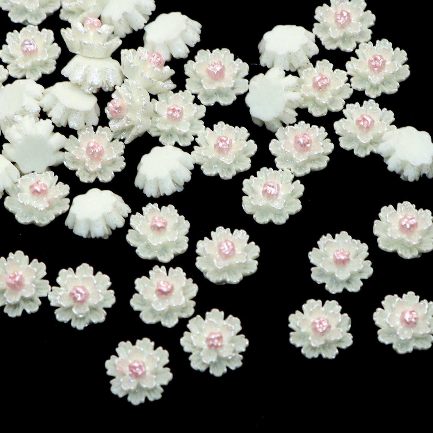 10pcs Pearlescent Flower Shaped 3D Acrylic Resin Cabochon Charms Ornament DIY Creative Phone Shell Case Keychain Fridge Patches Decors Accessories