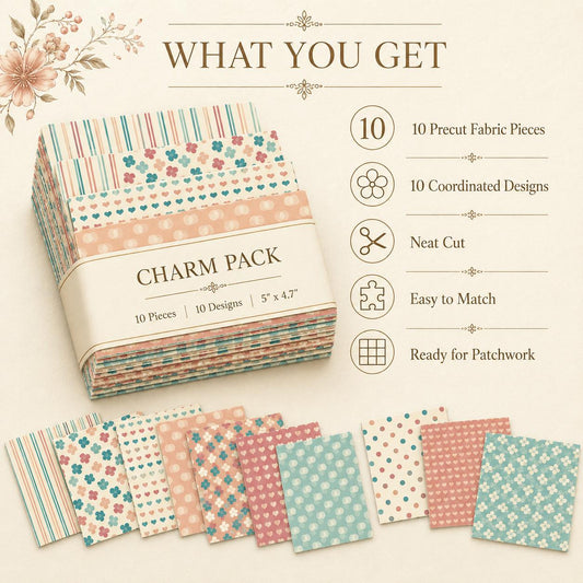 10Pc/Set Star Flower Heart Dot Series Fat Quarter Fabric, Pre-Cut Square Fabric Assort, Fabric Set, Craft Fabric, Handmade DIY Patchwork Fabric,Home Quilting Sewing Fabric, Packaging Fabric, Scrapbooking Craft Hobbyist