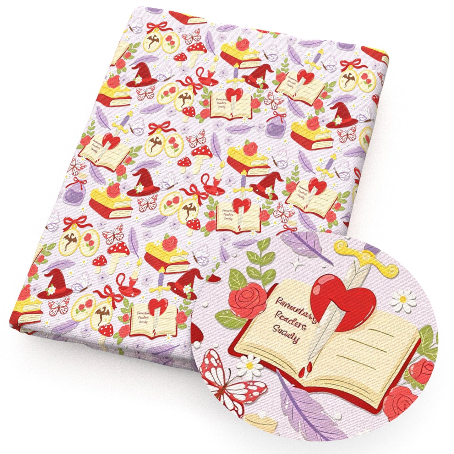 book heart love floral butterfly fabric