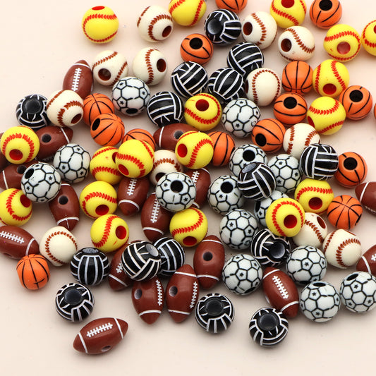 30pcs Durable Acrylic Sport Ball Beads - Basketball, Football, Baseball, Tennis, Volleyball Shapes for DIY Jewelry Making, Multicolor Craft Beads for Bracelets & Necklaces, Creative Artists,Sports Beads, Creative Crafting, Playful Design
