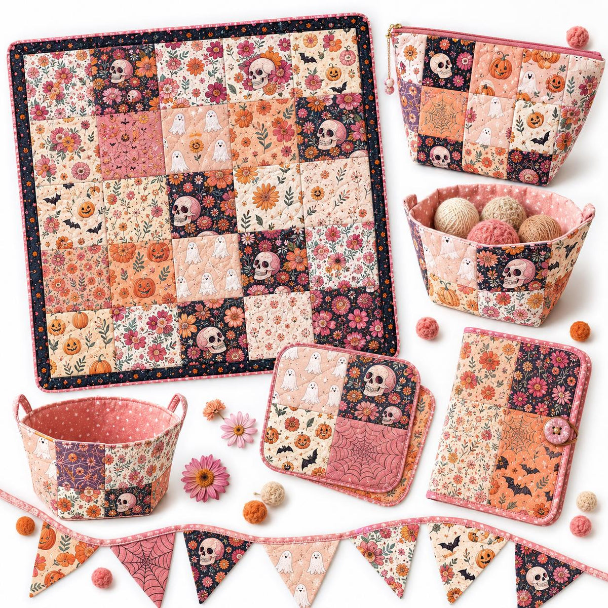10pcs Charm Pack Set Halloween Pumpkin Ghost Pattern Vintage Style Handmade DIY with Rich Color and Texture Elements 100% Polyester Patchwork in 10 Design Styles Suitable for Patchwork DIY Craft Projects DIY Wallet Making Gift Giving Bag Making Mother's D