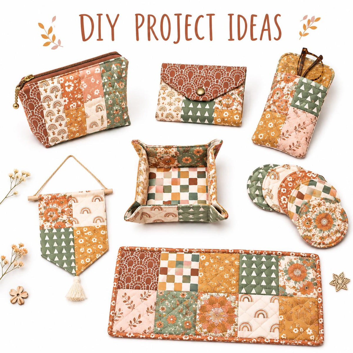 10pcs Charm Pack Set Floral Autumn Pattern 100% Polyester Patchwork in 10 Design Styles, Ready-to-Sew Without Cutting, Suitable For Patchwork Wallet Making Gift Giving Tote Bags Coasters DIY Craft Projects
