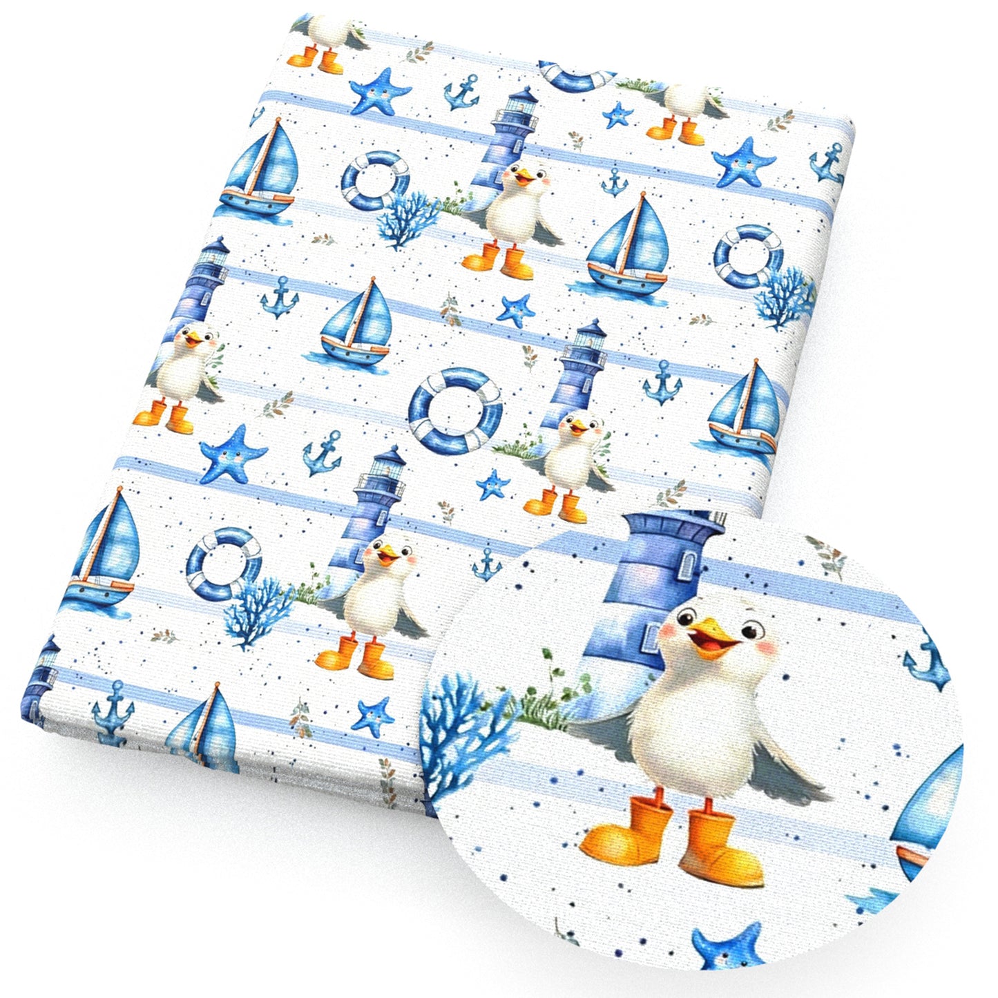star starfish sailboat lighthouse coral bird fabric