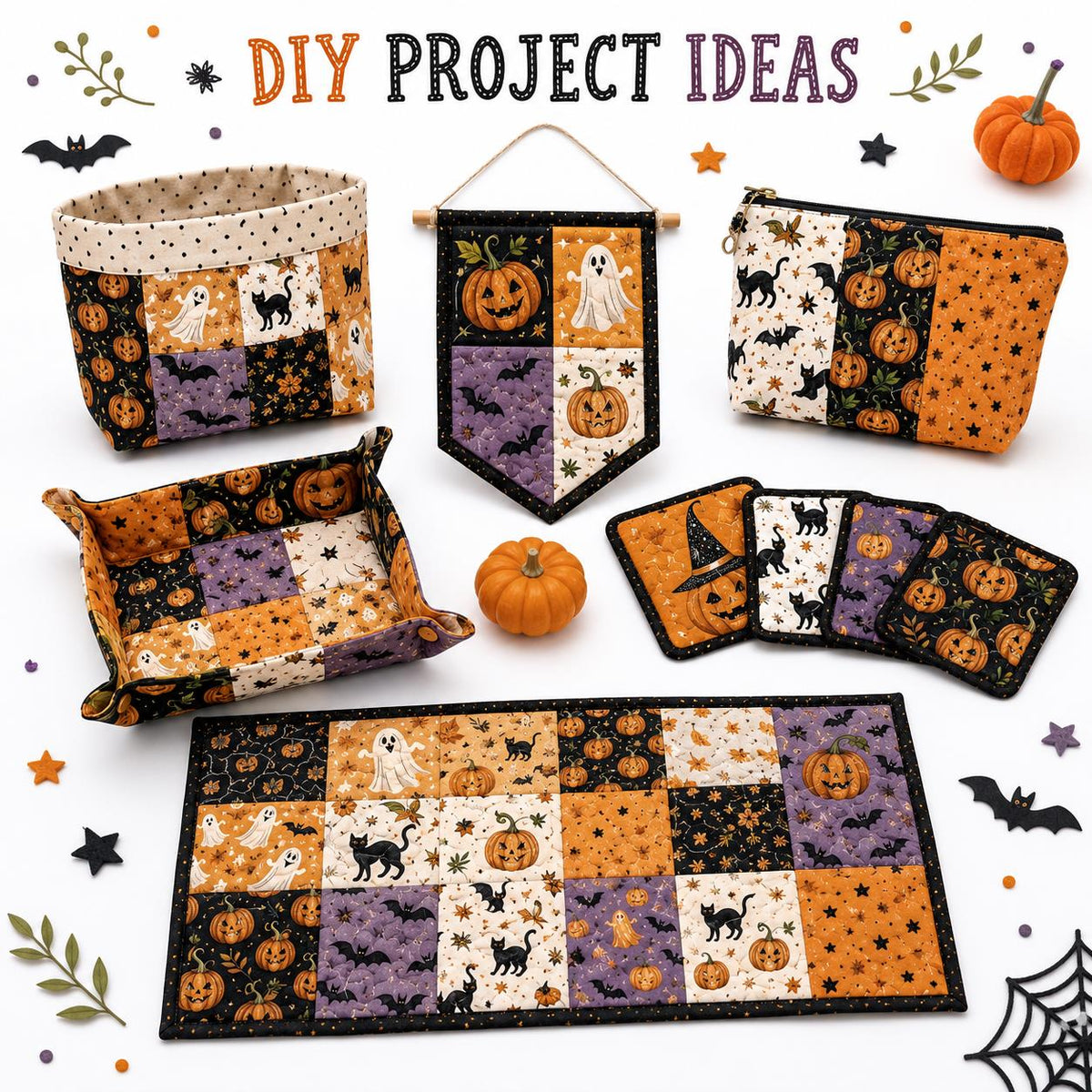10pcs Charm Pack Set Halloween Pumpkin Ghost Pattern Vintage Style Handmade DIY with Rich Color and Texture Elements 100% Polyester Patchwork in 10 Design Styles Suitable for Patchwork DIY Craft Projects DIY Wallet Making Gift Giving Bag Making Mother's D