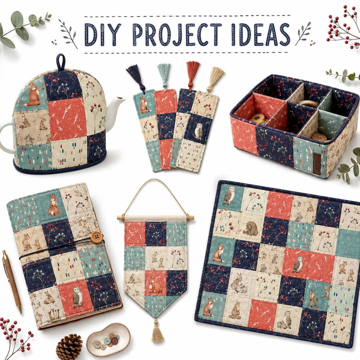 10pcs Charm Pack Set Fox Owl Bunny Pattern 100% Polyester Patchwork in 10 Design Styles, Ready-to-Sew Without Cutting, Suitable For Patchwork Wallet Making Gift Giving Tote Bags Coasters DIY Craft Projects