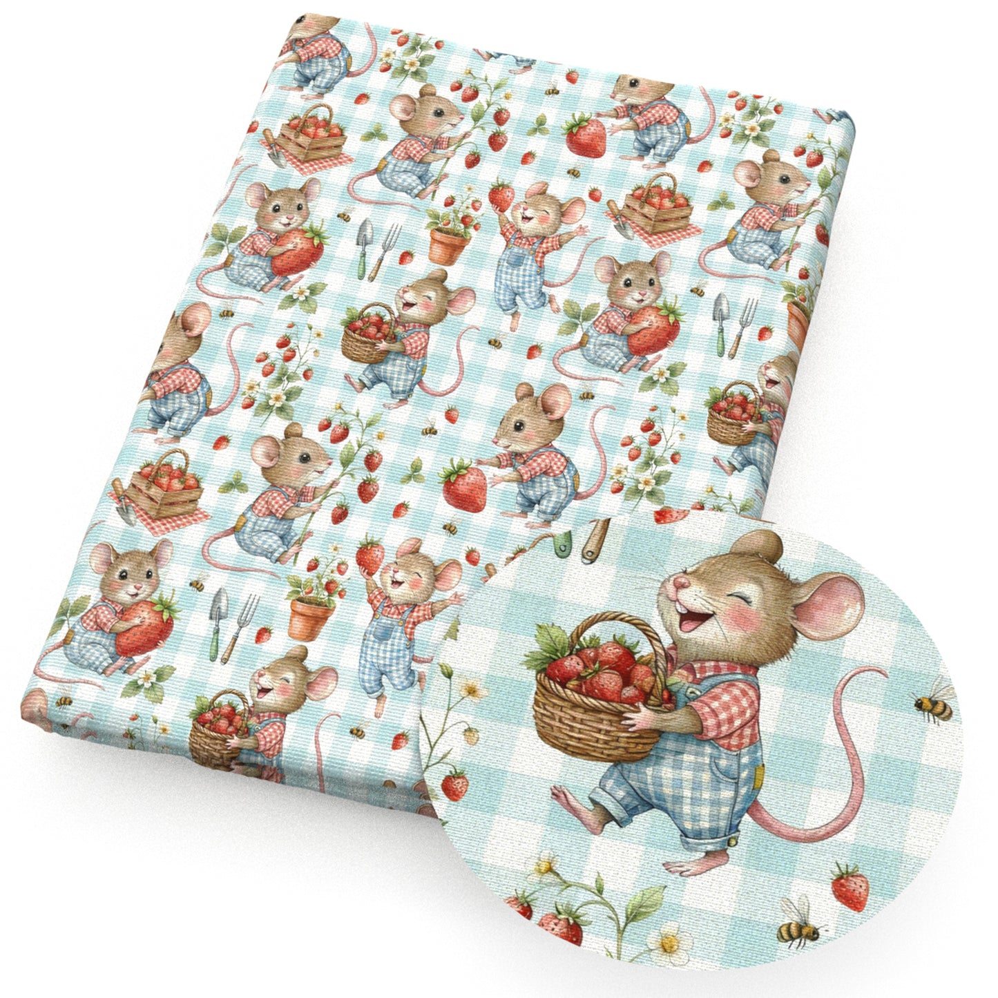 strawberry household gadgets bee mouse plaid grid fabric