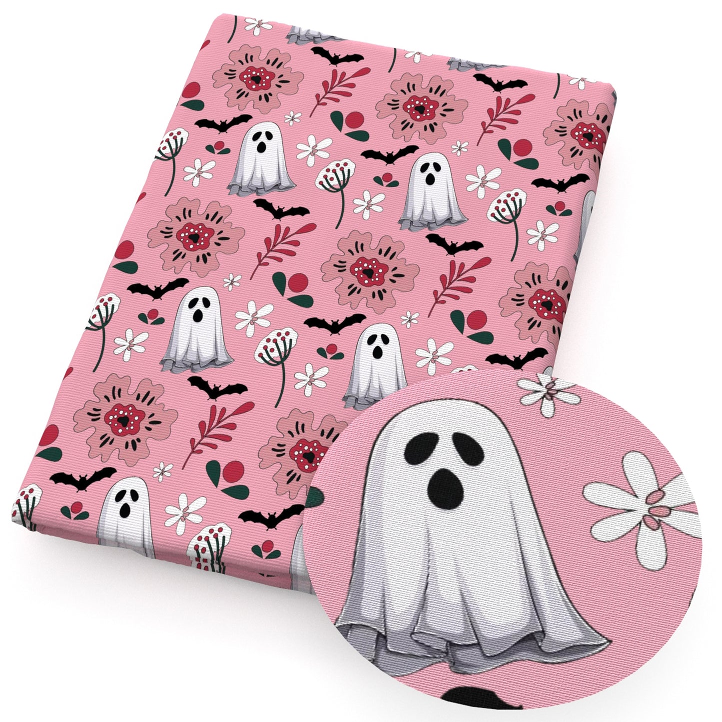 halloween pink series flowerfloral skull ghost skeleton bones bat fabric