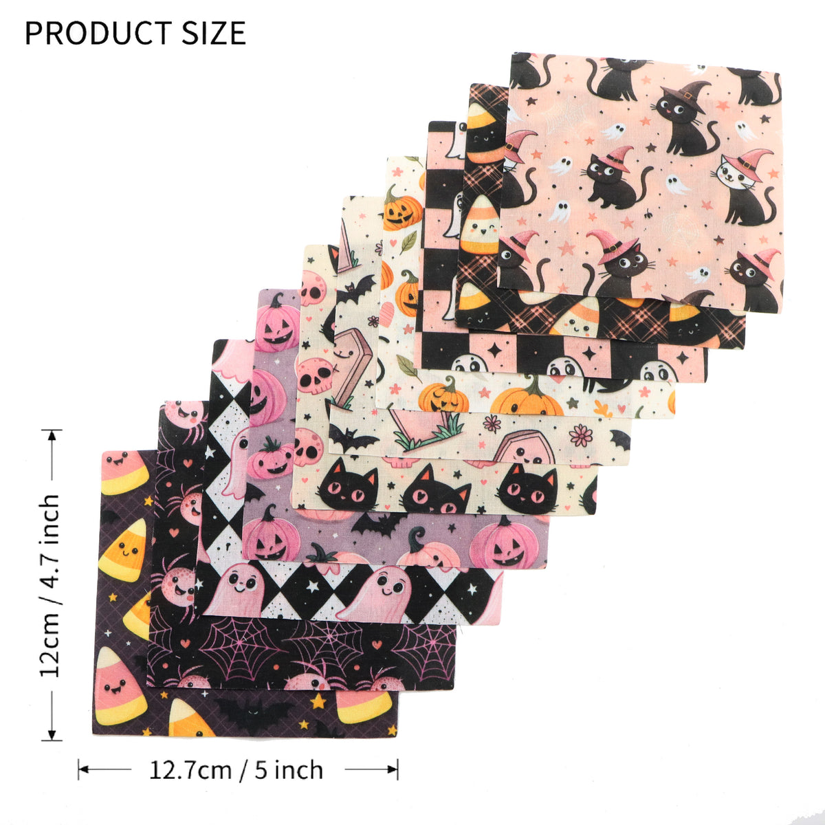 10pcs Charm Pack Set Bat Ghost Cat Pumpkin Halloween Vintage Style Pattern Handmade DIY with Rich Color and Texture Elements 100% Polyester Patchwork in 10 Design Styles Suitable for Patchwork DIY Craft Projects DIY Wallet Making Gift Giving Bag Making