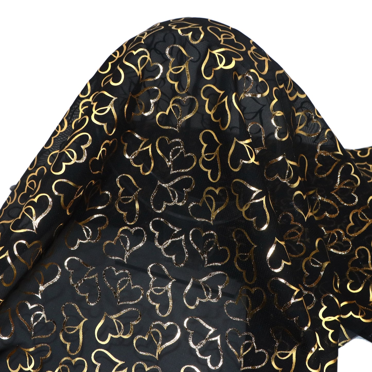 1Pc heart love Golden Foil Printed Premium Organza tulle mesh Fabric - 57x19.68inch(145x50cm) Pre-cut Fabric,Perfect for DIY Sewing,Bags,Party Decor, Tablecloths, Gift Wrapping,Cushions & Furniture Covers