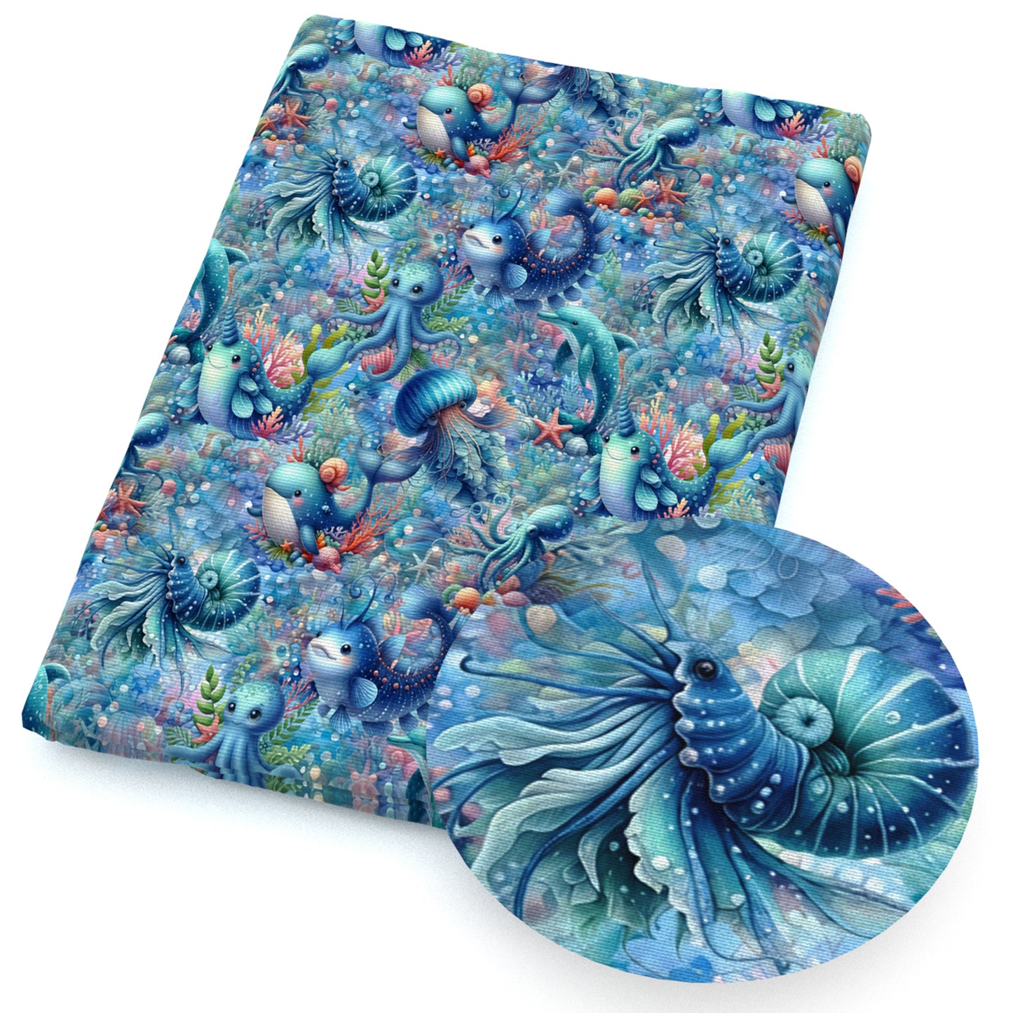 octopus jellyfish the whale dolphin coral star starfish shell fabric