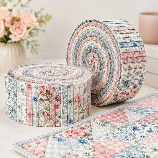 10pcs Vintage Pink Flora Plaid Jelly Roll Fabric Strips 2.5X19.7inch Pre-Cut 100% Polyester For Patchwork Quilts, Table Runners, Placemats, Tote Bags, Storage Pouches, Makeup Bags, Coasters, Quilt Blocks & Binding For Mother's Day Mother Gift