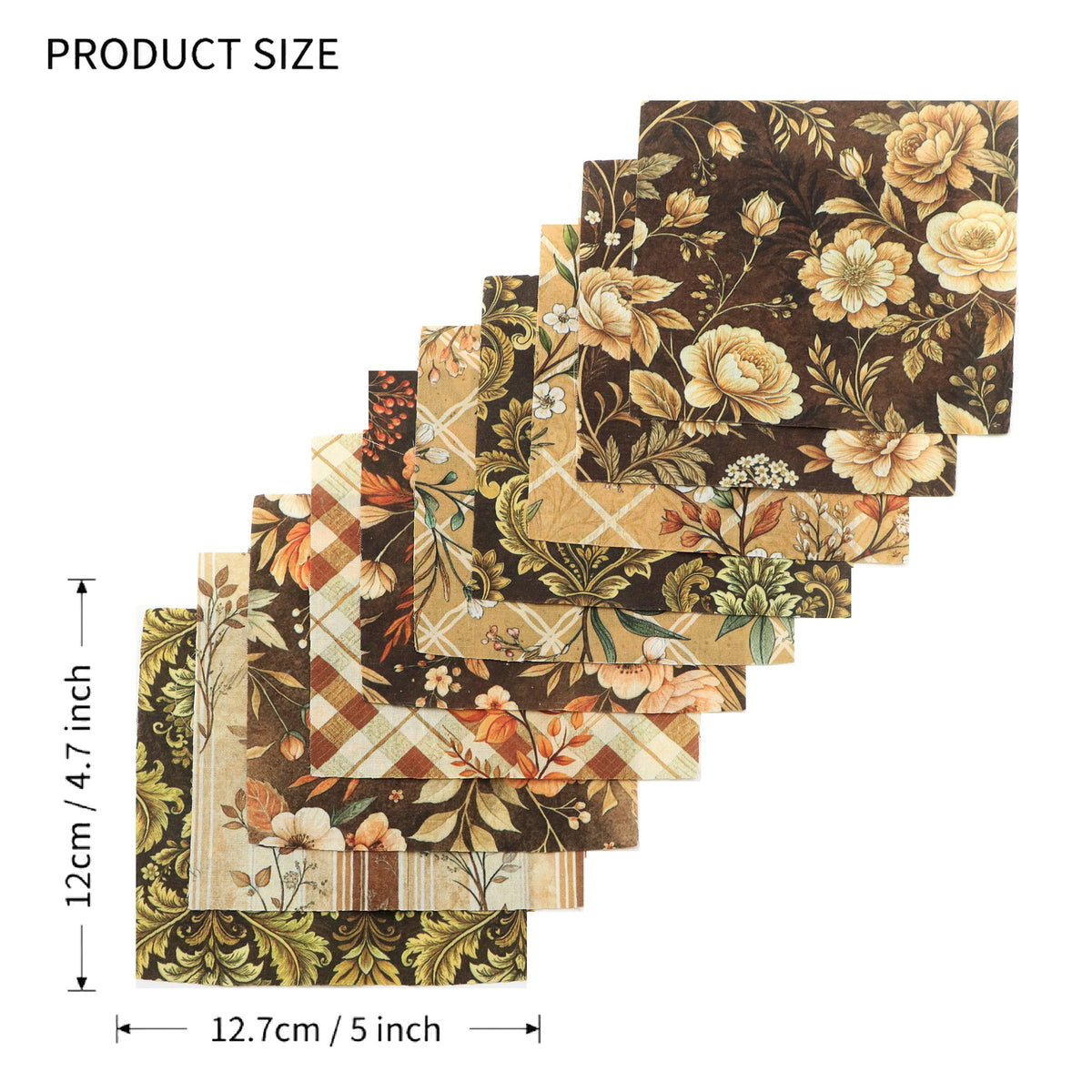 10pcs Charm Pack Set Floral Autumn Pattern Vintage Style Pattern Handmade DIY with Rich Color and Texture Elements 100% Polyester Patchwork in 10 Design Styles Suitable for Patchwork DIY Craft Projects DIY Wallet Making Gift Giving Bag Making