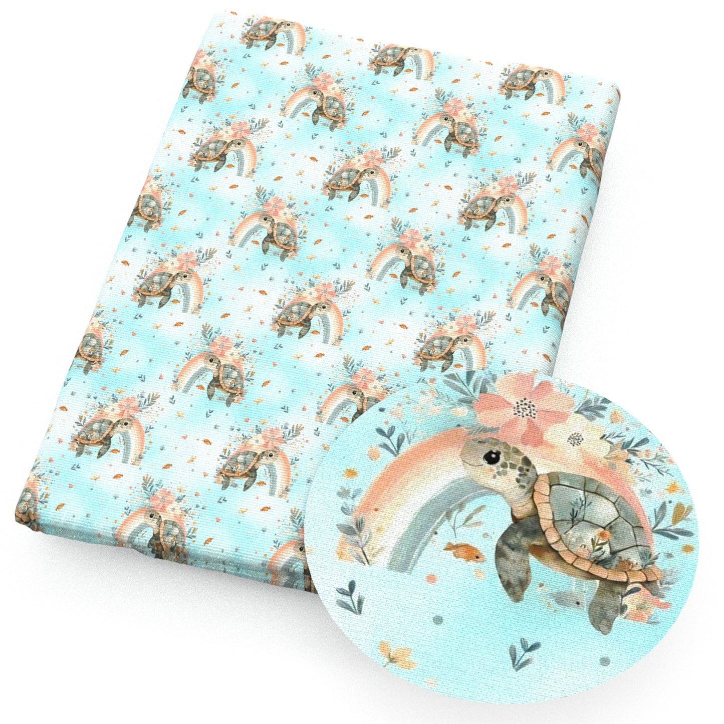 turtle tortoise flowerfloral ocean series rainbow fabric