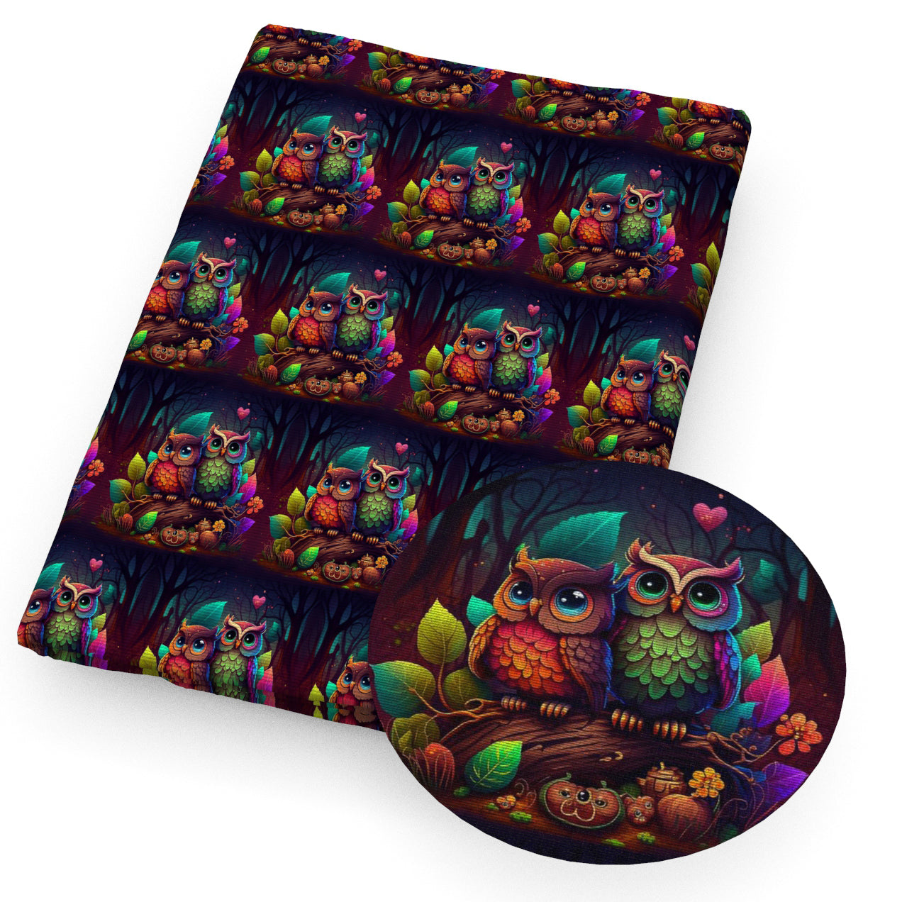 owl leaf leaves tree heart love fabric