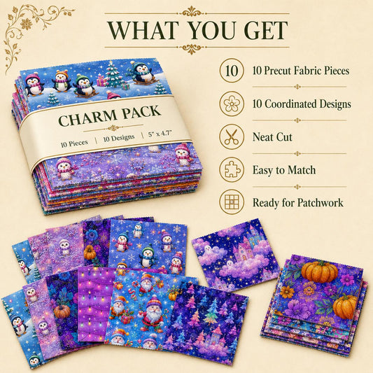10Pc/Set Christmas Series Pumpkin Deer Crutch Santa Claus, Fat Quarter Fabric, Pre-Cut Square Fabric Assort, Fabric Set, Craft Fabric, Handmade DIY Patchwork Fabric,Home Quilting Sewing Fabric, Packaging Fabric, Scrapbooking Craft Hobbyist