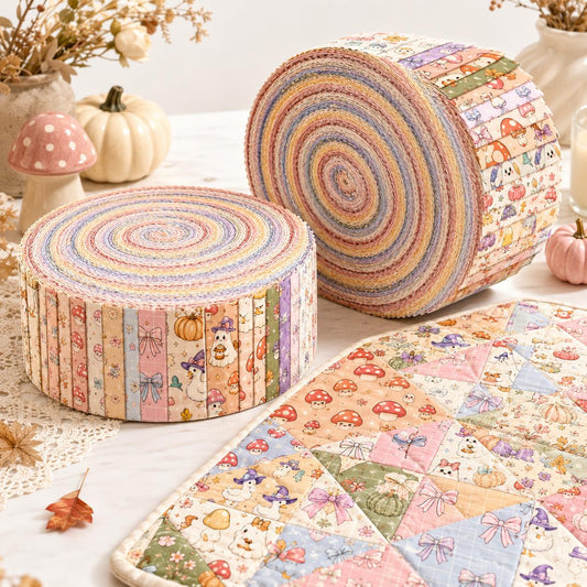 10pcs Vintage Mushroom Duck Pumpkin Theme Jelly Roll Fabric Strips 2.5X19.7inch Pre-Cut 100% Polyester For Patchwork Quilts, Table Runners, Placemats, Tote Bags, Storage Pouches, Makeup Bags, Coasters, Quilt Blocks & Binding