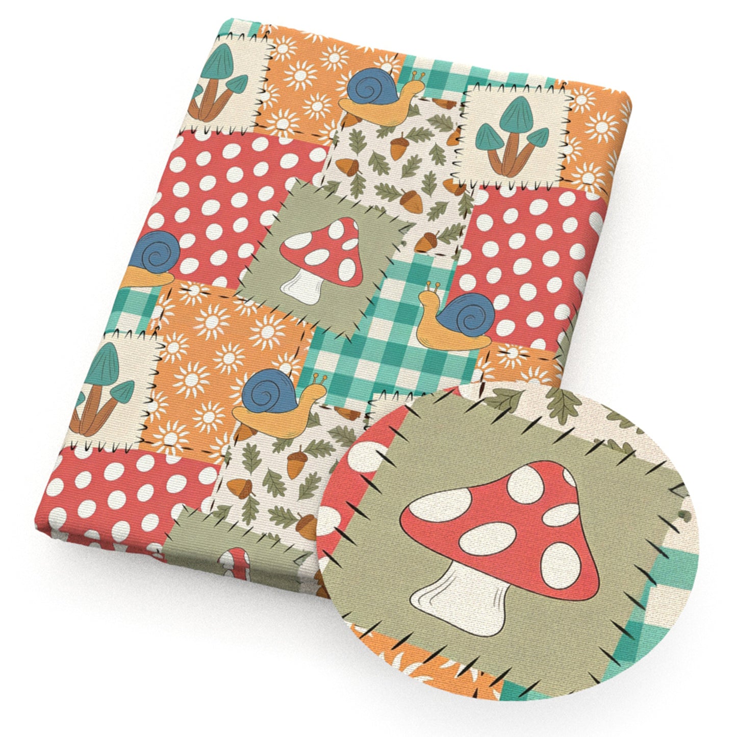 mushroom snails pine conespinecones dots spot fabric