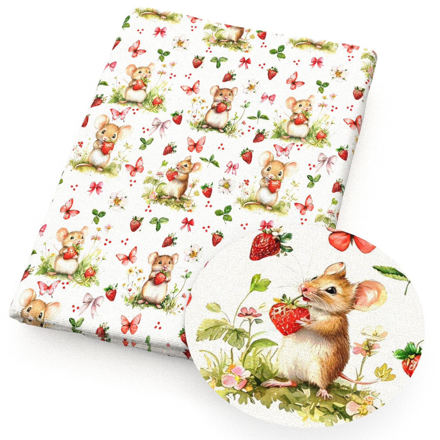 mouse strawberry butterfly grass fabric