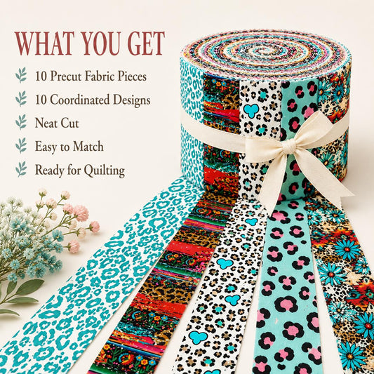 10Pc/Set, Making 10 Images 1pc Each, Each Size: 6.3*50cm Leopard Series Sliced Fabric Set Style Combination, Polyester Jelly Roll Fabric Strips, Pre-Cut Quilting Squares, For Quilting DIY, Handicrafts And Sewing, Blankets, Rugs, Interior Decoration, Home