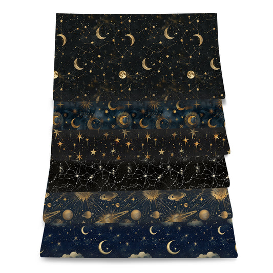 6Pc/set 7.87x7.87inch(20x20cm) Planet Solar System Galaxy series Precut Quilting Fabric Fat Quarter Fabric Bundle, Polyester Quilting Squares for Patchwork, DIY Crafts Projects, DIY Wallet Making