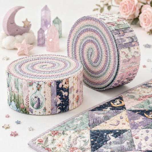 10pcs Vintage Unicorn Moon Pattern Jelly Roll Fabric Strips 2.5X19.7inch Pre-Cut 100% Polyester For Patchwork Quilts, Table Runners, Placemats, Tote Bags, Storage Pouches, Makeup Bags, Coasters, Quilt Blocks & Binding