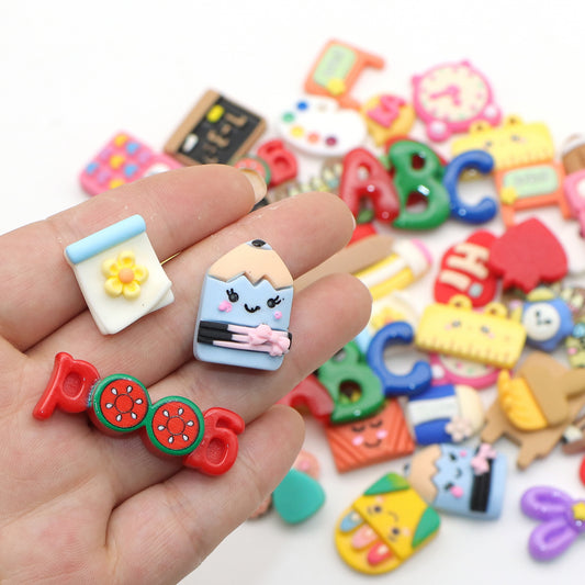 30 pieces/pack mixed Back to School Resins, shiny 3D resin gifts, hair accessories, decorations, handmade accessories