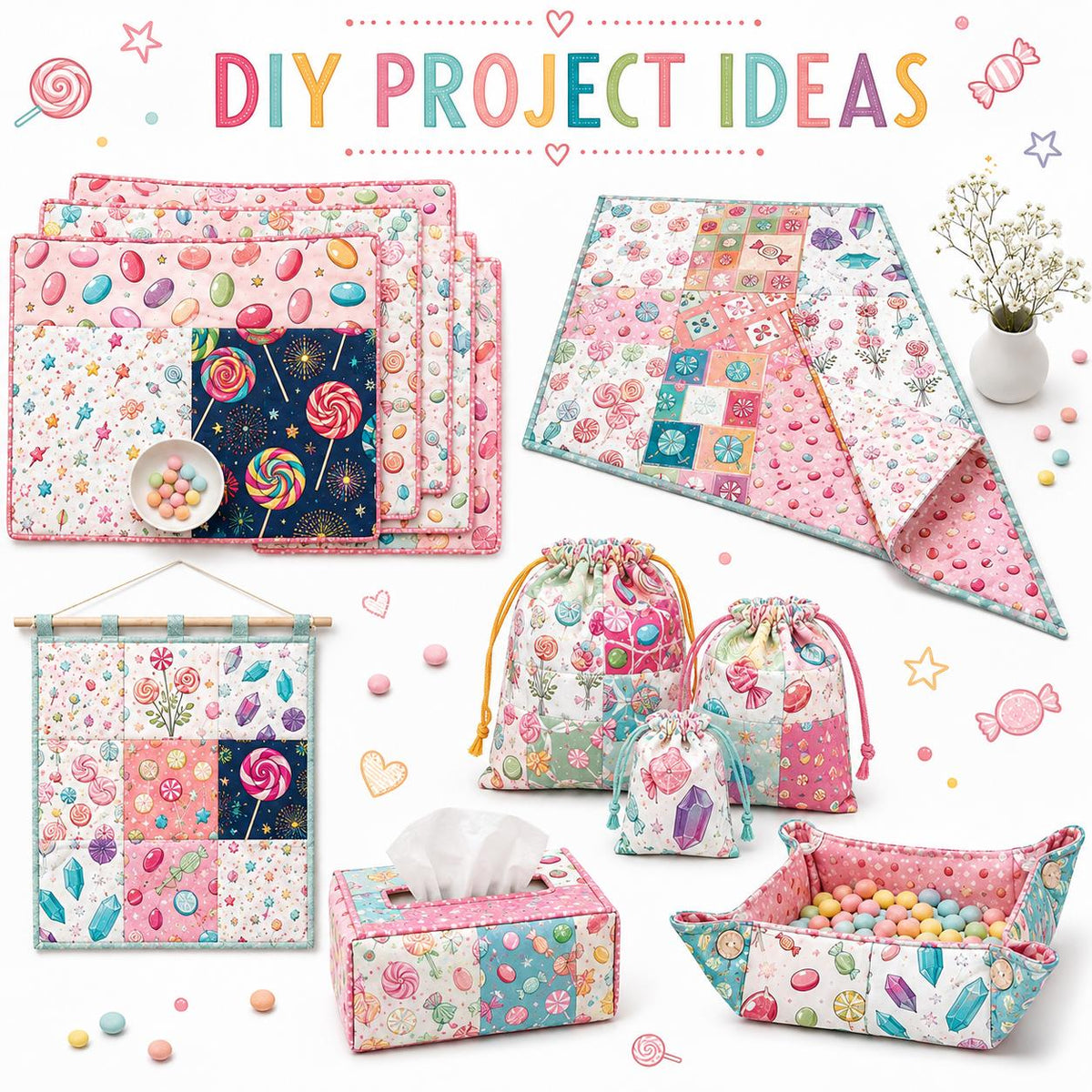 10Pc/Set Candy Series Lollipop Dot Fat Quarter Fabric, Pre-Cut Square Fabric Assort, Fabric Set, Craft Fabric, Handmade DIY Patchwork Fabric,Home Quilting Sewing Fabric, Packaging Fabric, Scrapbooking Craft Hobbyist