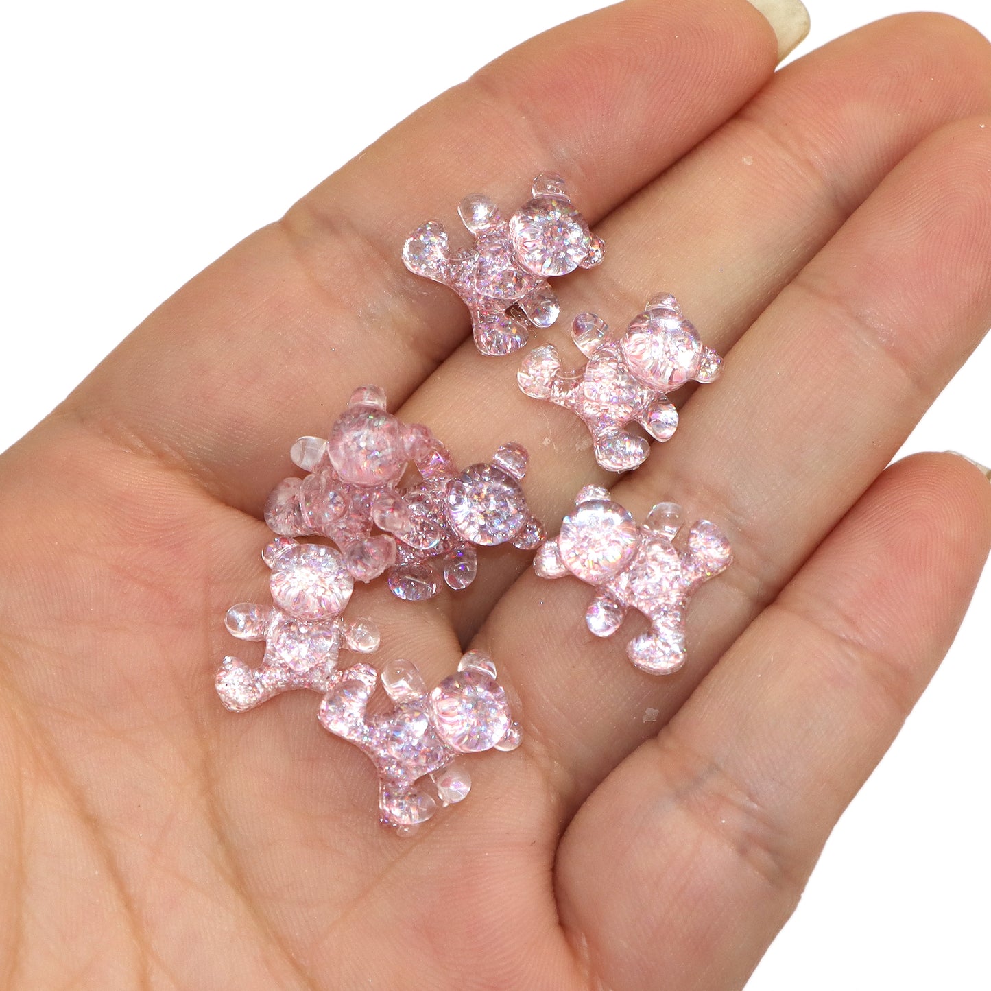 10pcs Glitter Bear Nail Charms - Transparent Acrylic Beads, Flatback Skeleton Cabochons for DIY Nail Art & Craft Decorations