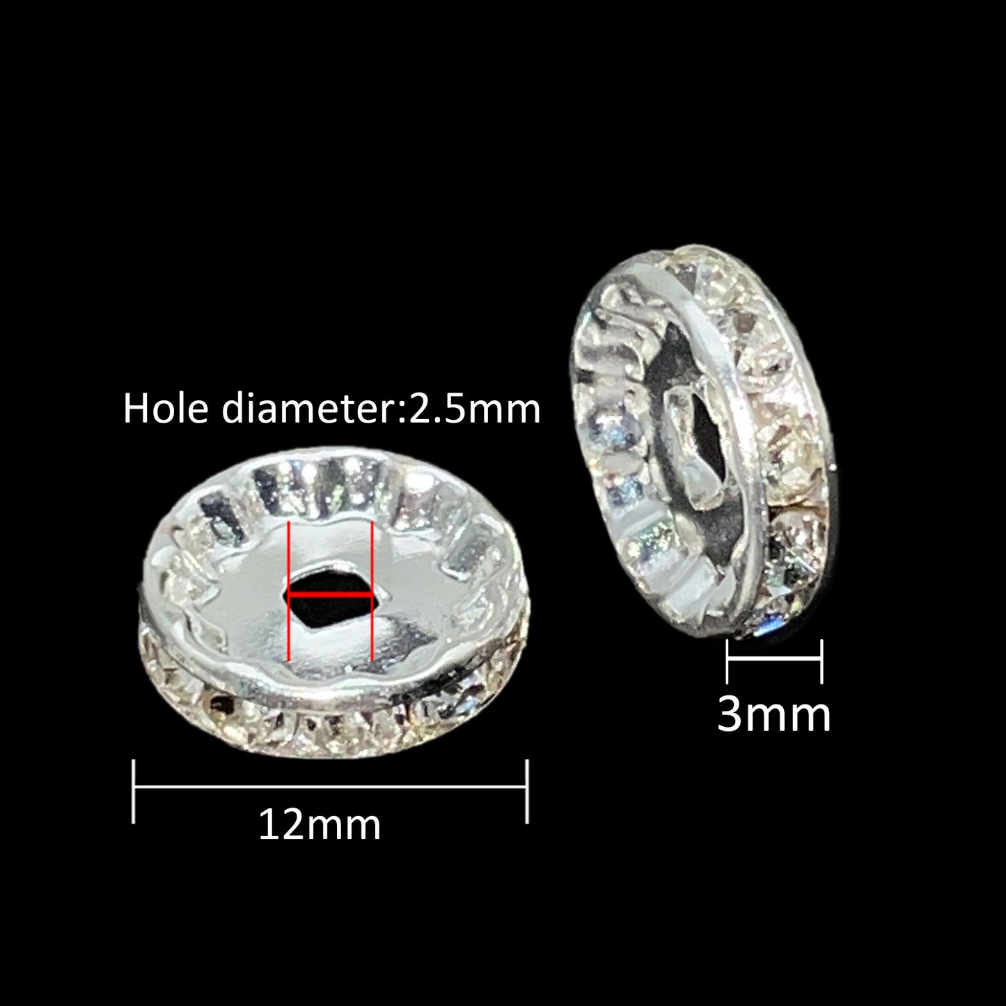 10Pcs 12mm Round Multicolor Spacer Beads Faux Crystal & Rhinestone Spacer Beads - Ideal for DIY Jewelry Making, Necklaces, Bracelets & Pendants,Beads & Bead Assortments