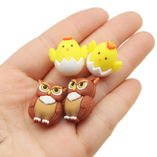 1pc Charming Chick Silicone Plastic Beads, Owl Focal Pendants Beads for DIY Beading & Jewelry Making, Keychains, and Bag Accessories