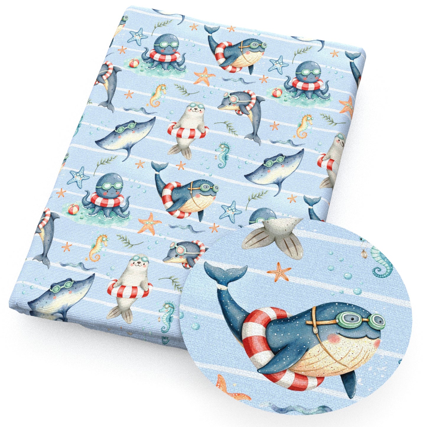 dolphin the whale seahorse octopus stripe star starfish fabric